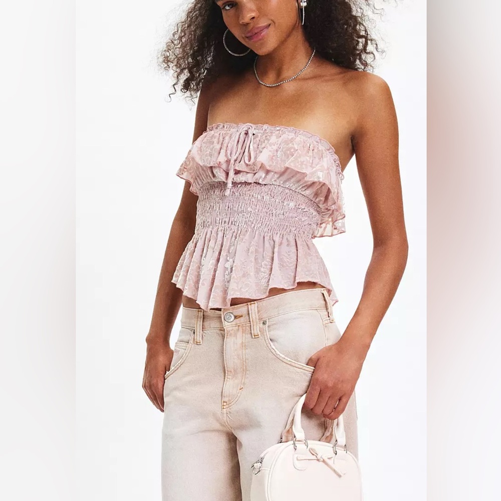 Urban Outfitters Velvet Ruffle Peplum Tube Top - Picture 3 of 11